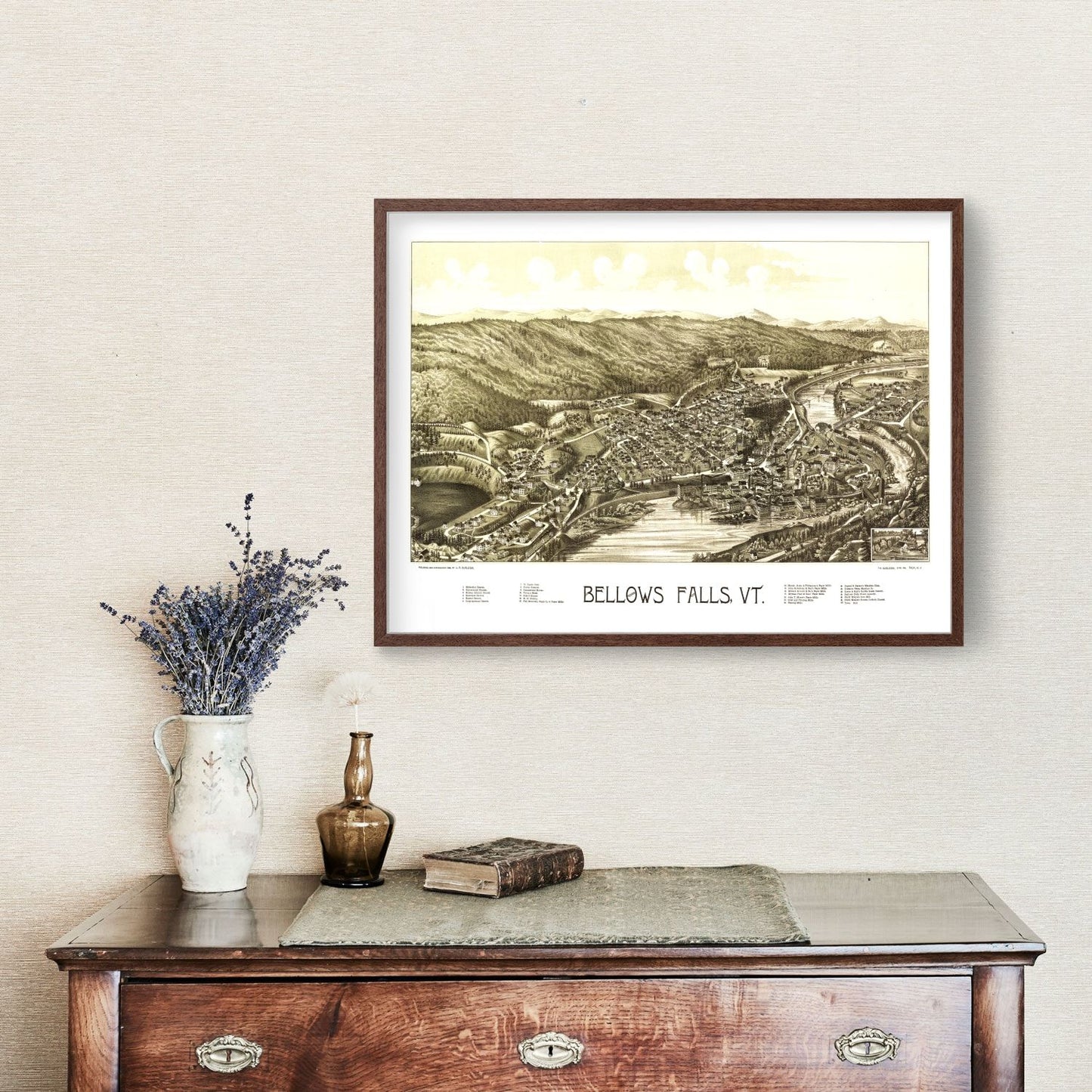 Vintage Map of Bellows Falls, Vermont, 1886