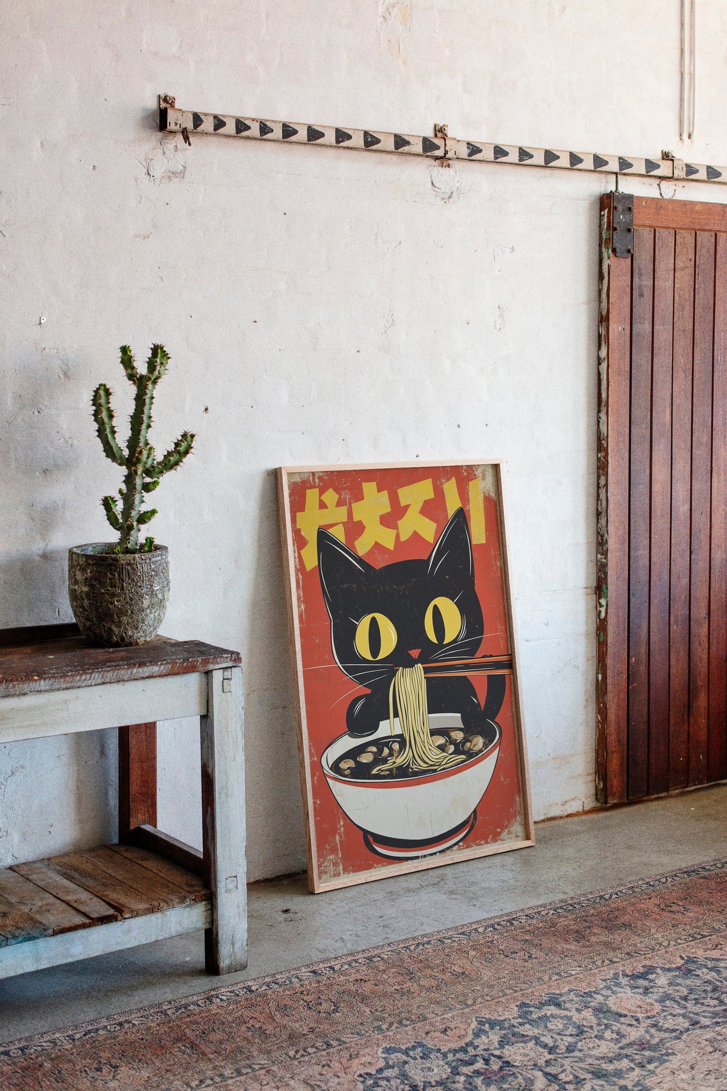 Retro Ramen Cat Japanese-Inspired Wall Art Print