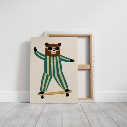 Cool Bear on Skateboard Retro Kids Wall Art