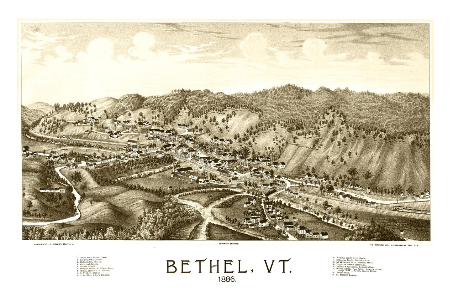 Vintage Map of Bethel, Vermont, 1886