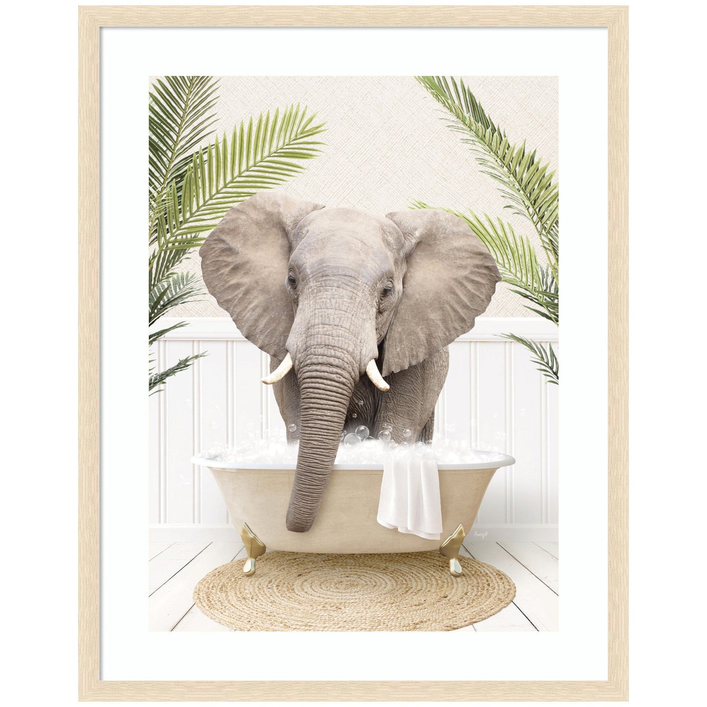 Elephant Front Palm Bathtub by Amy Peterson Framed Wall Art Print