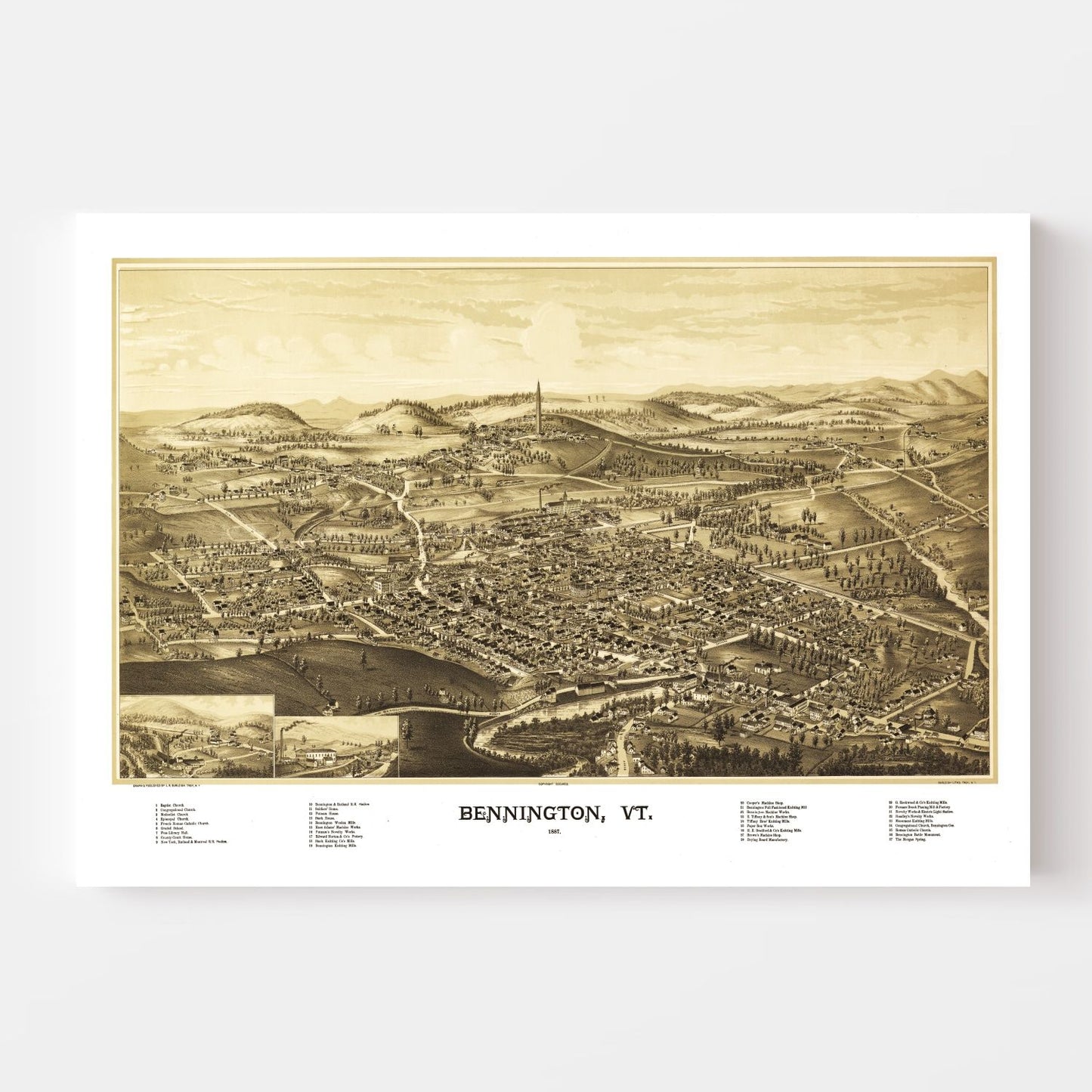 Vintage Map of Bennington, Vermont, 1887