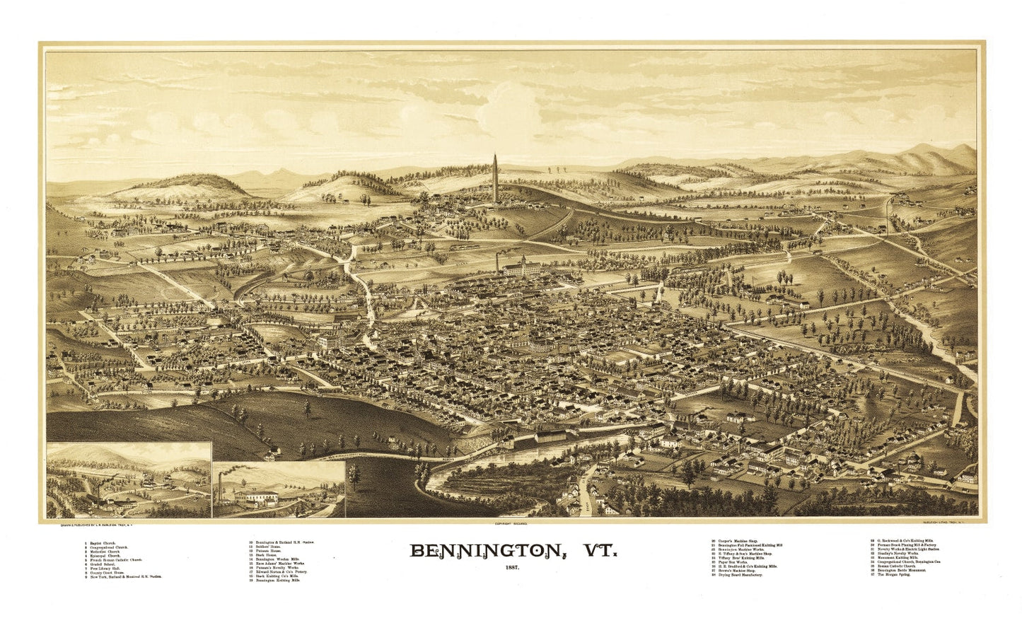 Vintage Map of Bennington, Vermont, 1887