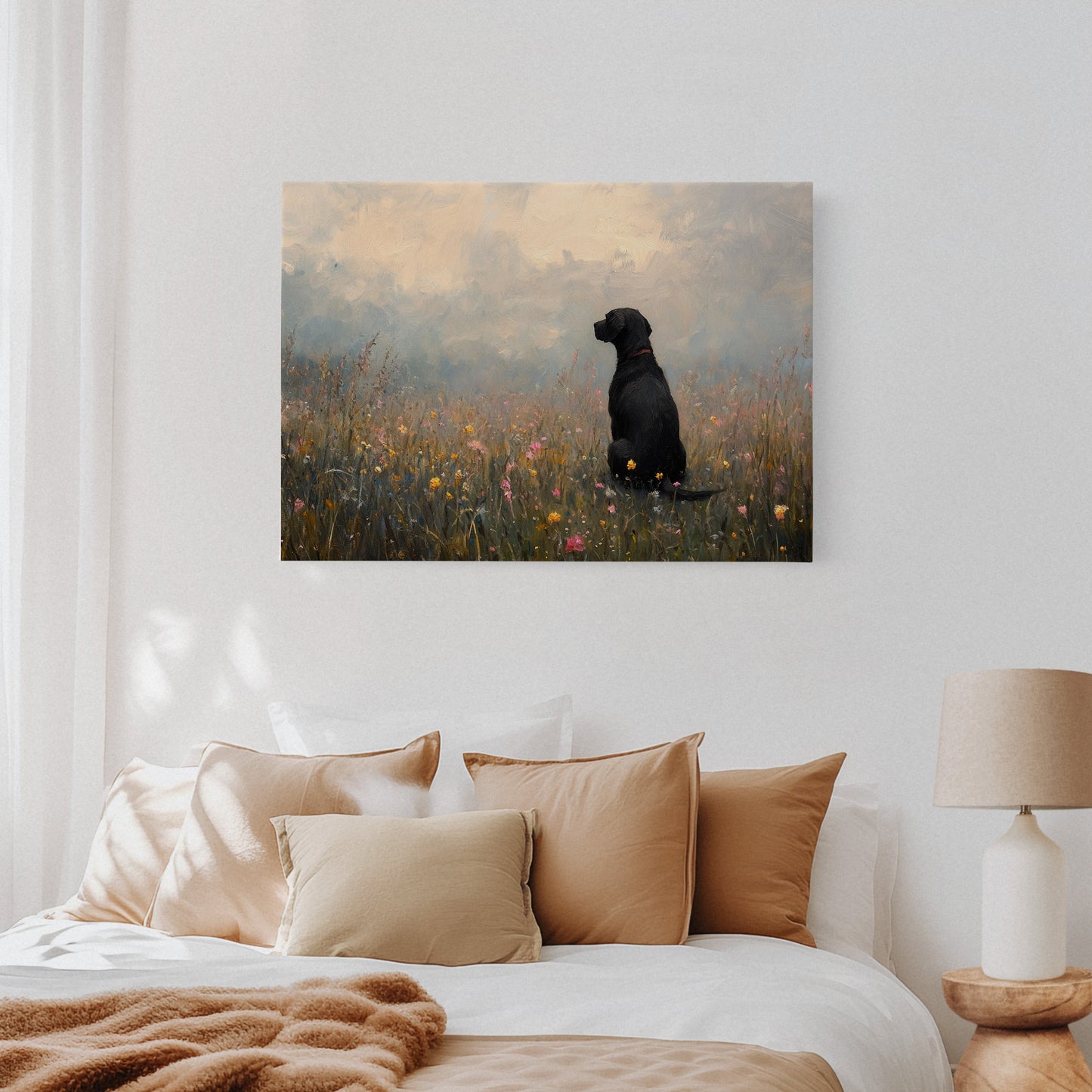 Black Lab in Wildflowers Rustic Dog Art Print