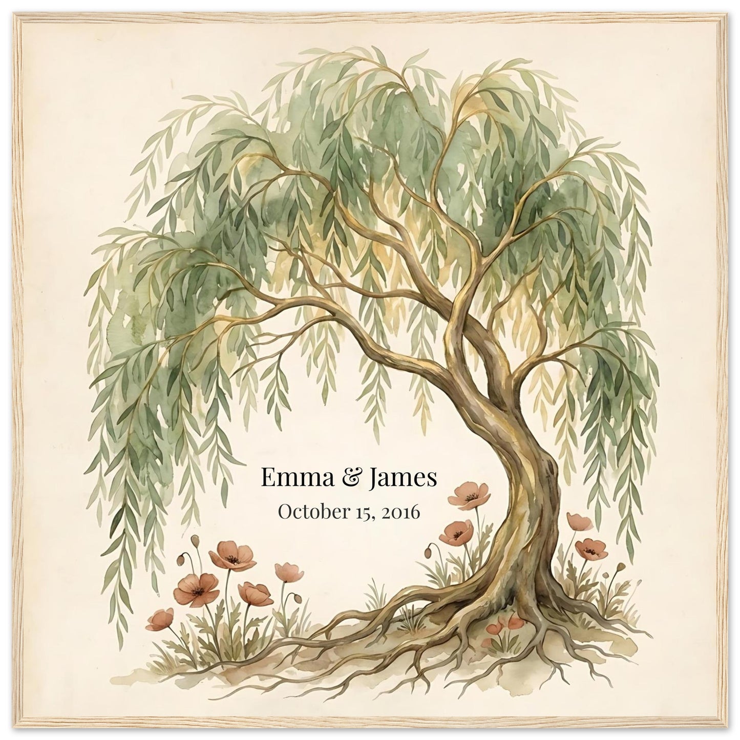 Personalized Willow Tree 9th Anniversary Wall Art - 70x70 cm / 28x28″ - Wood frame / Ready-to-hang - Sparkycare