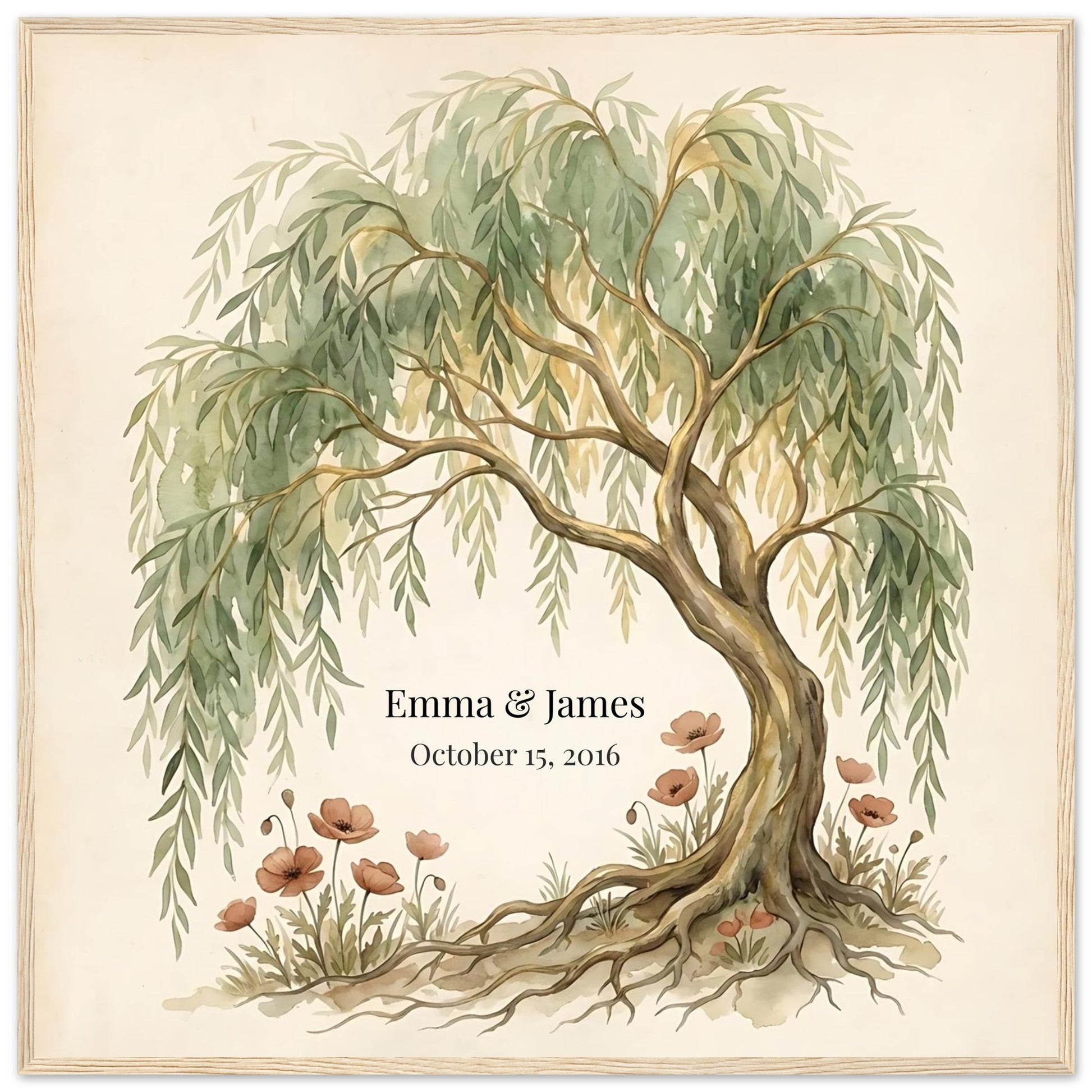 Personalized Willow Tree 9th Anniversary Wall Art - 70x70 cm / 28x28″ - Wood frame / Ready-to-hang - Sparkycare