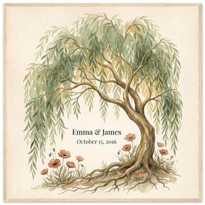 Personalized Willow Tree 9th Anniversary Wall Art - 70x70 cm / 28x28″ - Wood frame / Ready-to-hang - Sparkycare