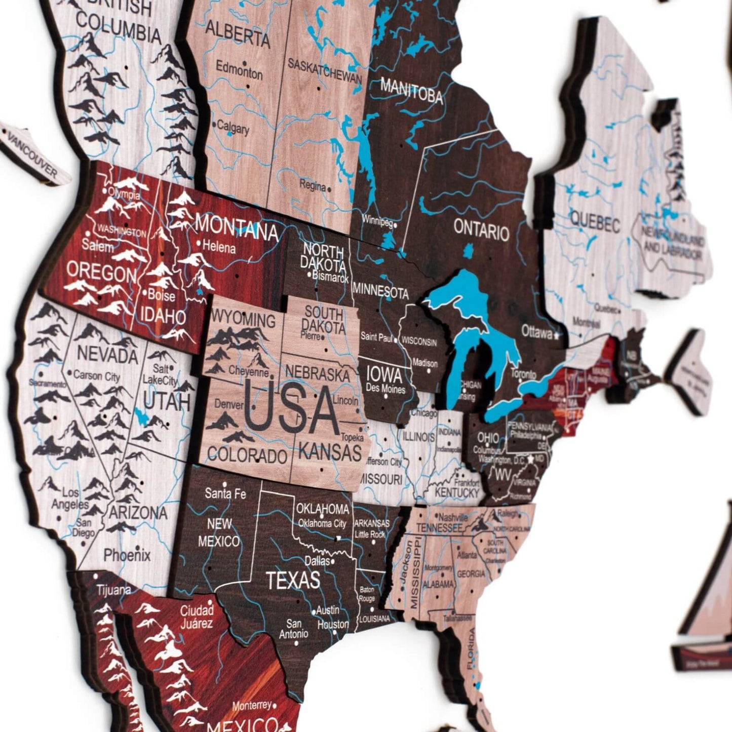 3D Wooden World Map Wall Art - Urban