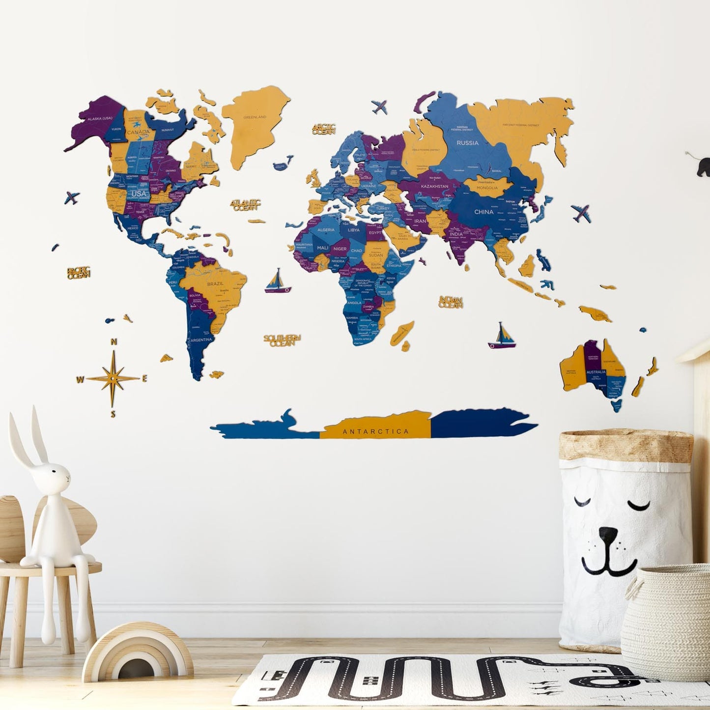 3D Wooden World Map Wall Art - Waterpark
