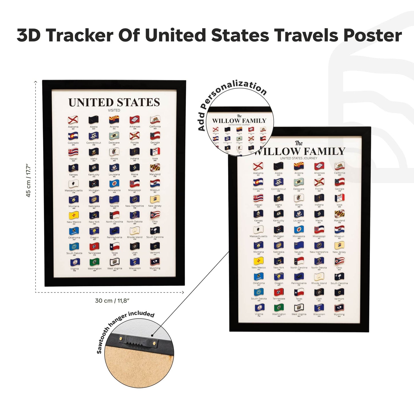 US States Travel Tracker Poster Wall Art