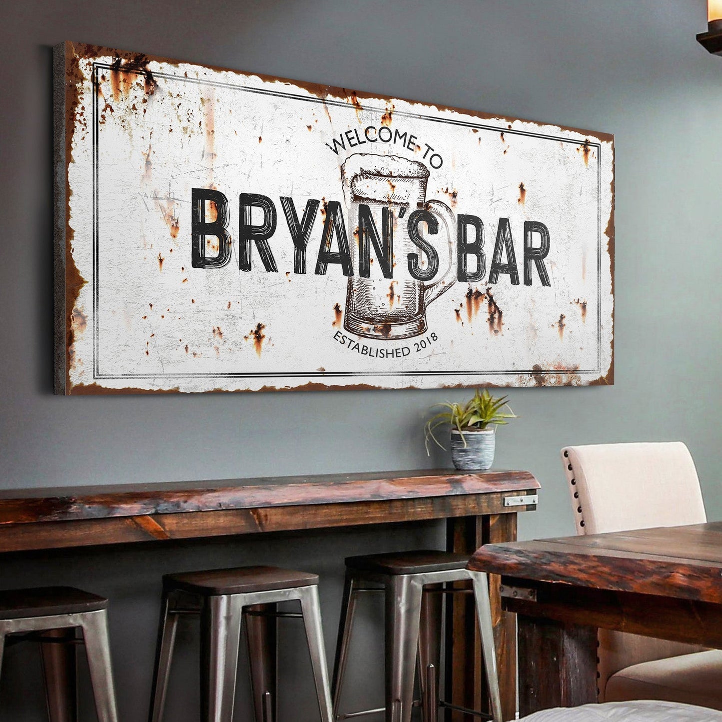 Beer Barrel Bar Sign Personalized Canvas Wall Art