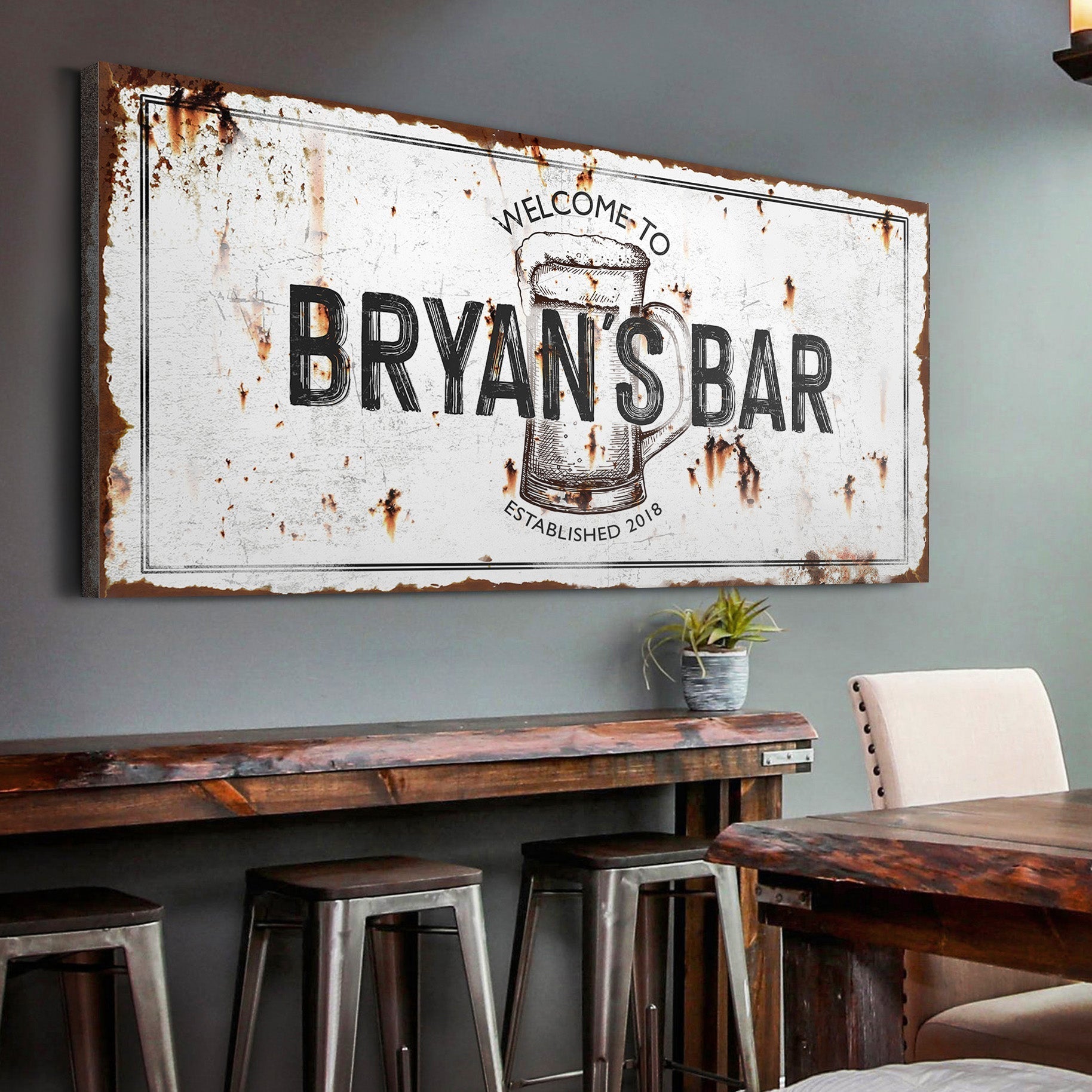 Beer barrel bar canvas wall art sign — classic pub style for home bars