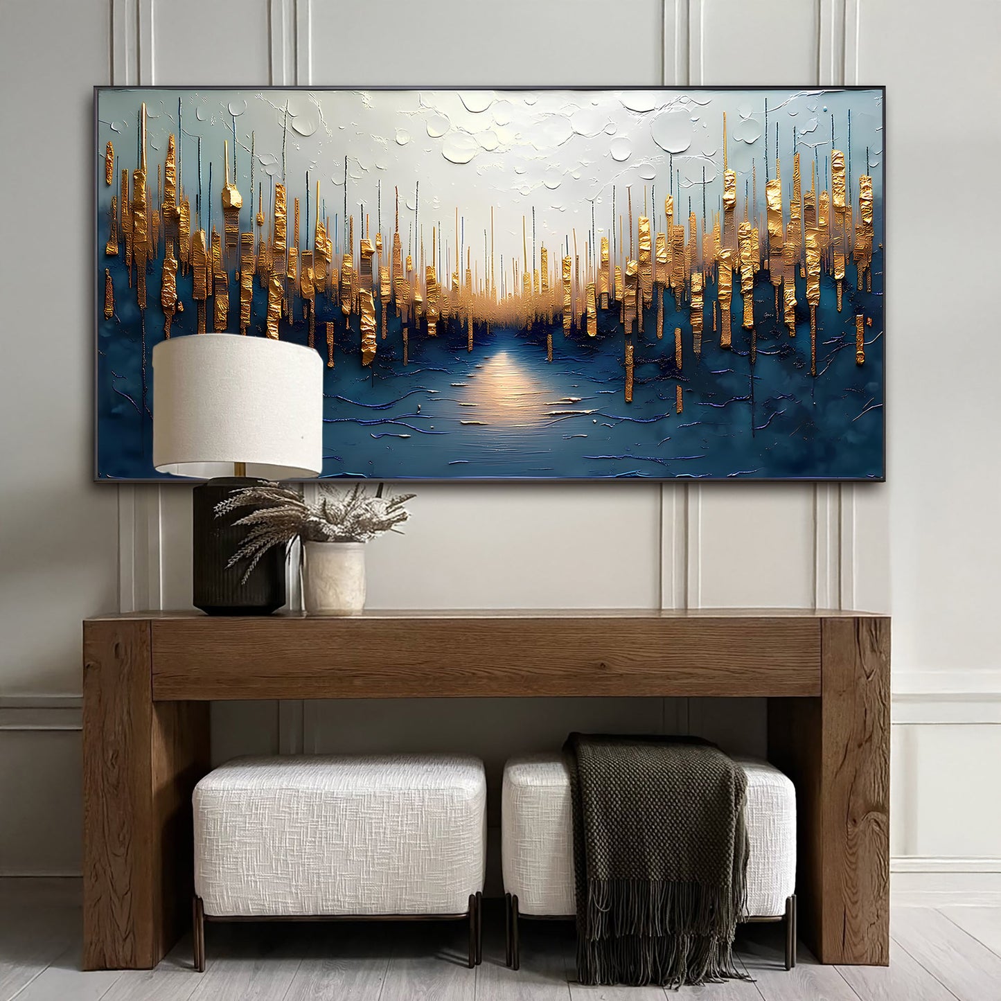 Golden Forest Reflection Abstract Canvas Wall Art