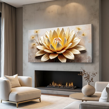 Golden Lotus Minimalist Abstract Canvas Wall Art