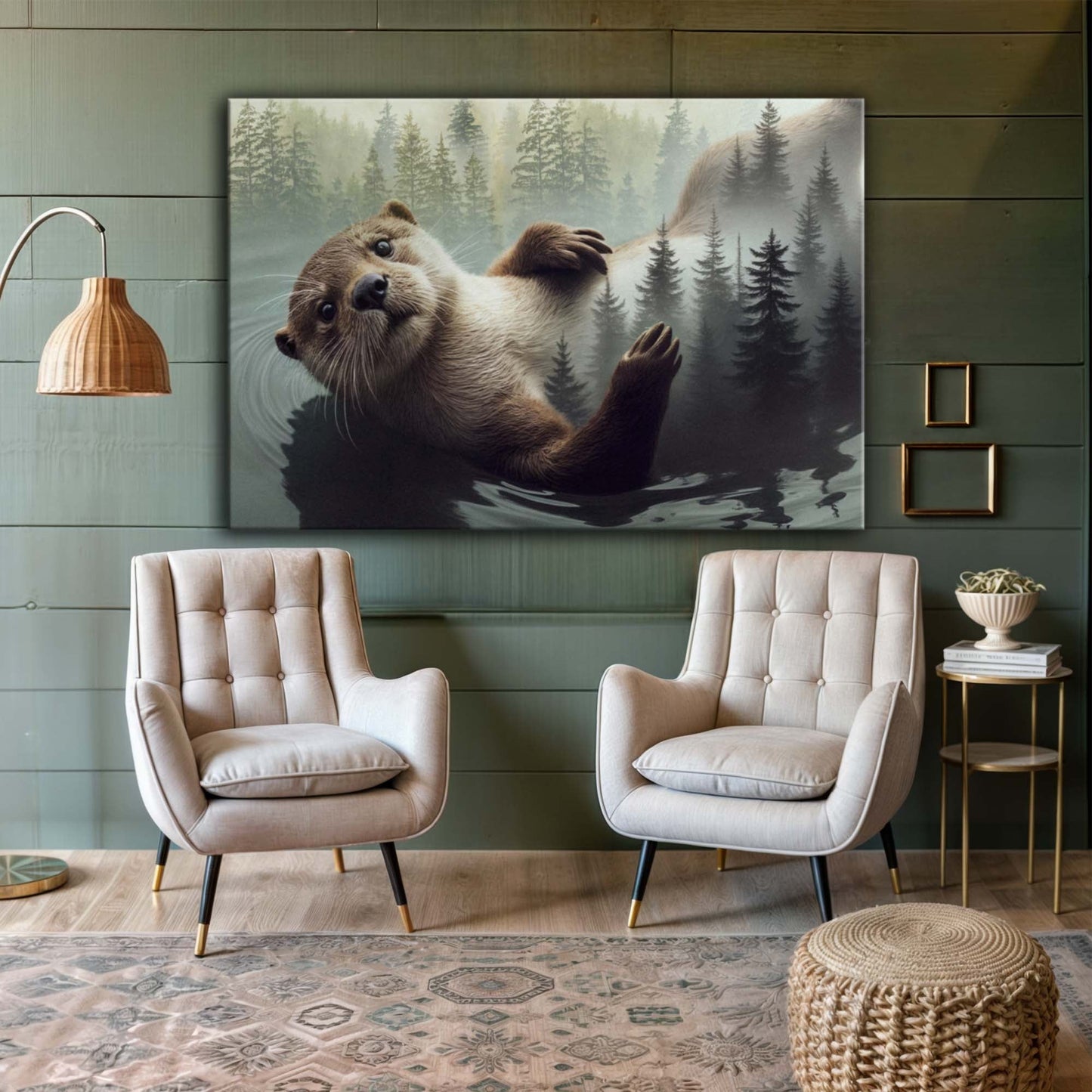 Otter Double Exposure Canvas Wall Art