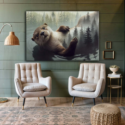 Otter Double Exposure Canvas Wall Art