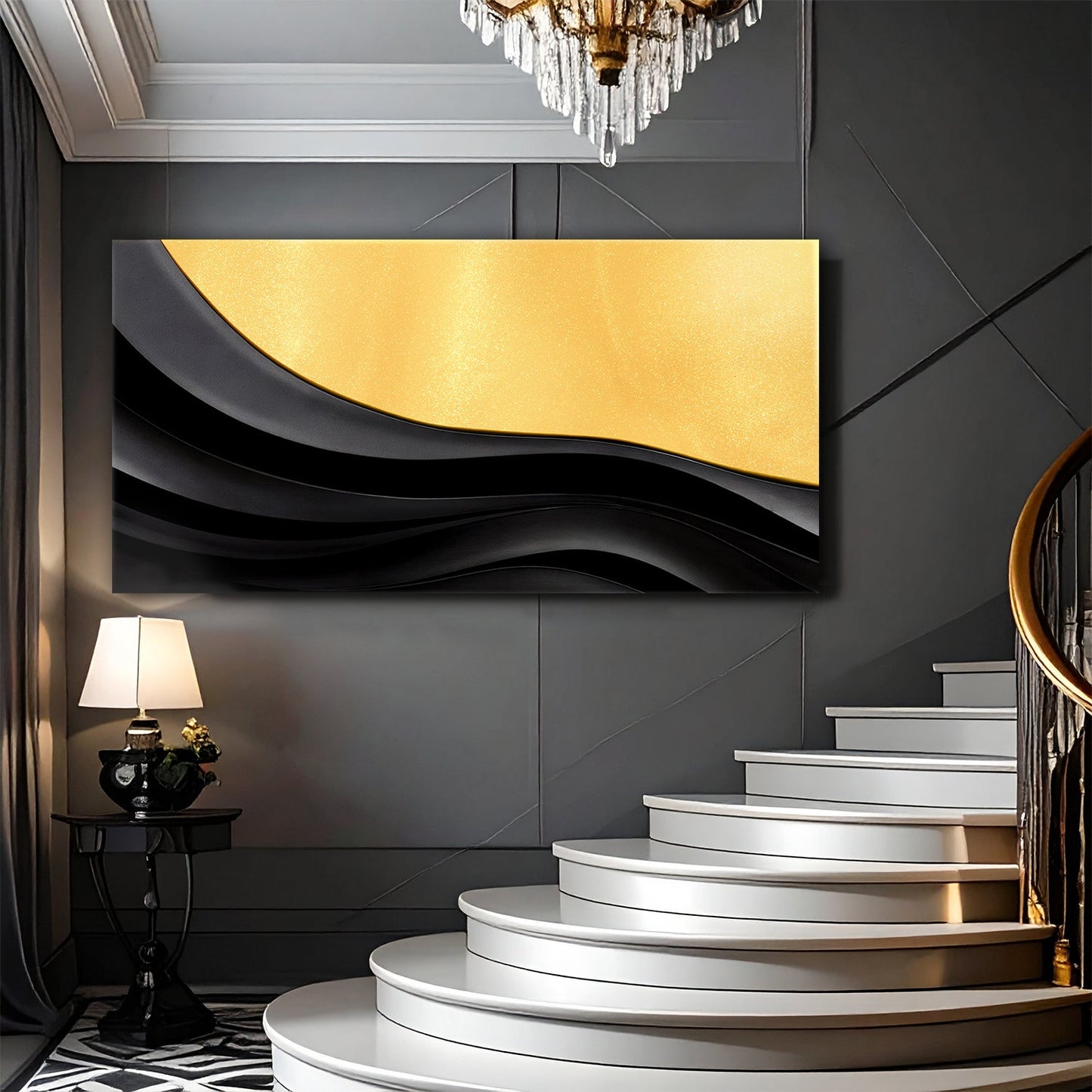 Black and Gold Minimalist Abstract Canvas Wall Art