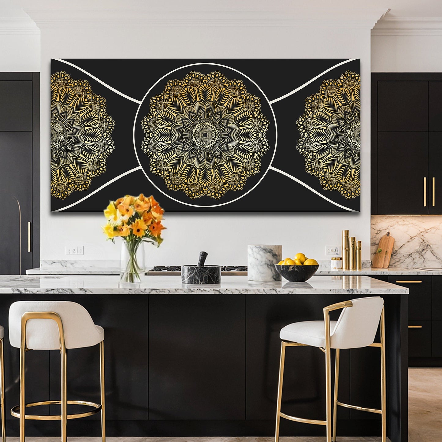 Gold Sacred Geometry Canvas Wall Art - Abstract Print
