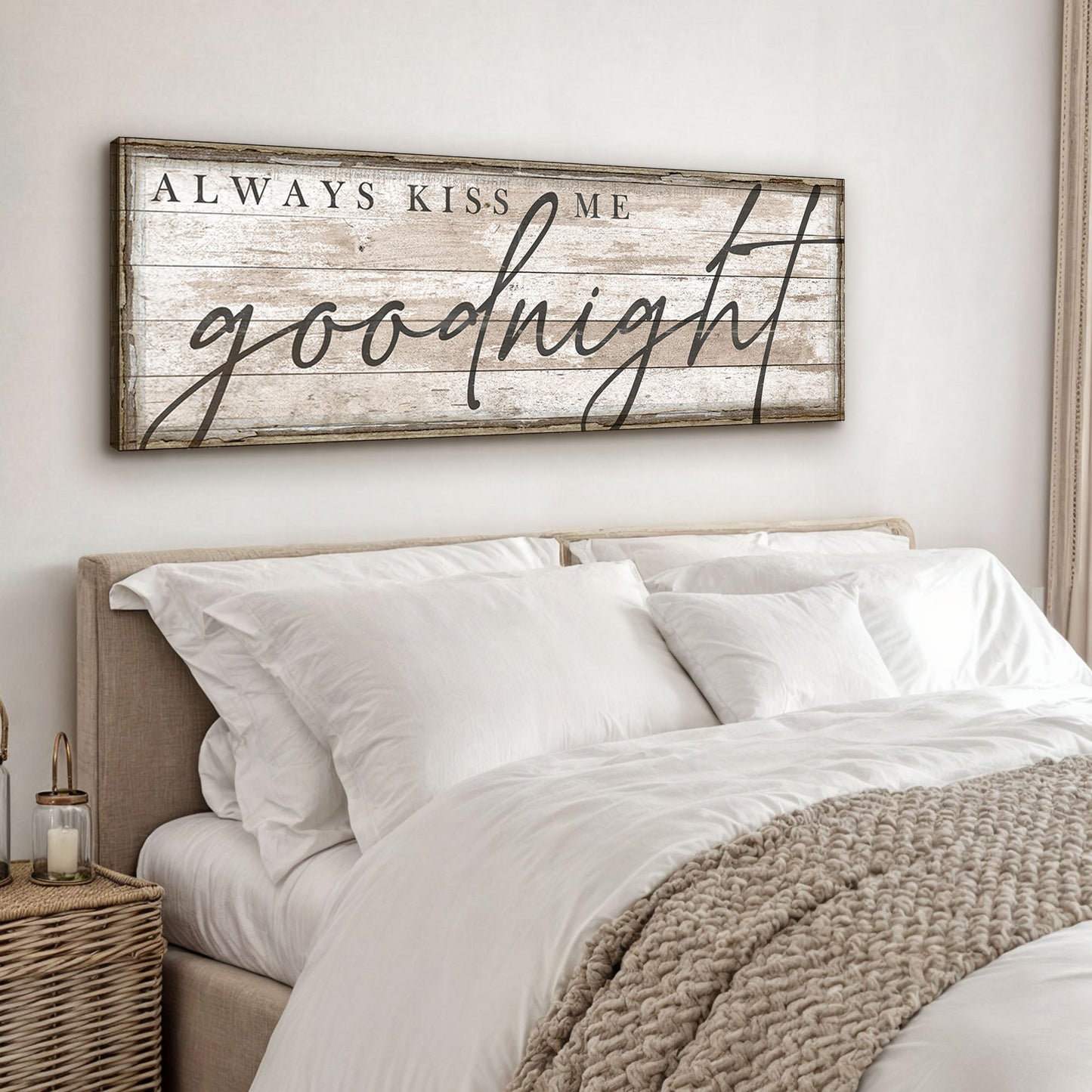 Always Kiss Me Goodnight Bedroom Canvas Sign