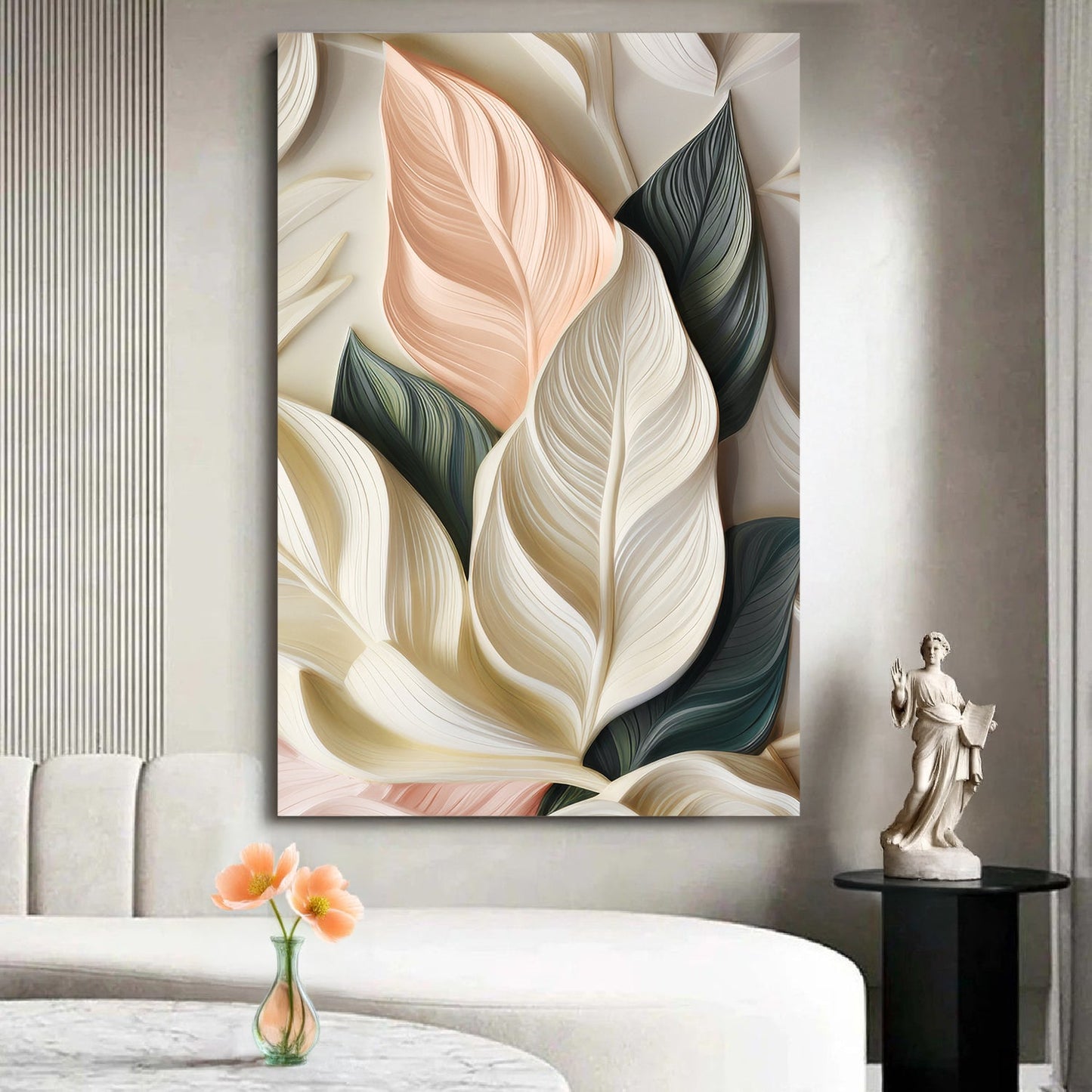 Elegant 3D Pastel Leaf Canvas Wall Art