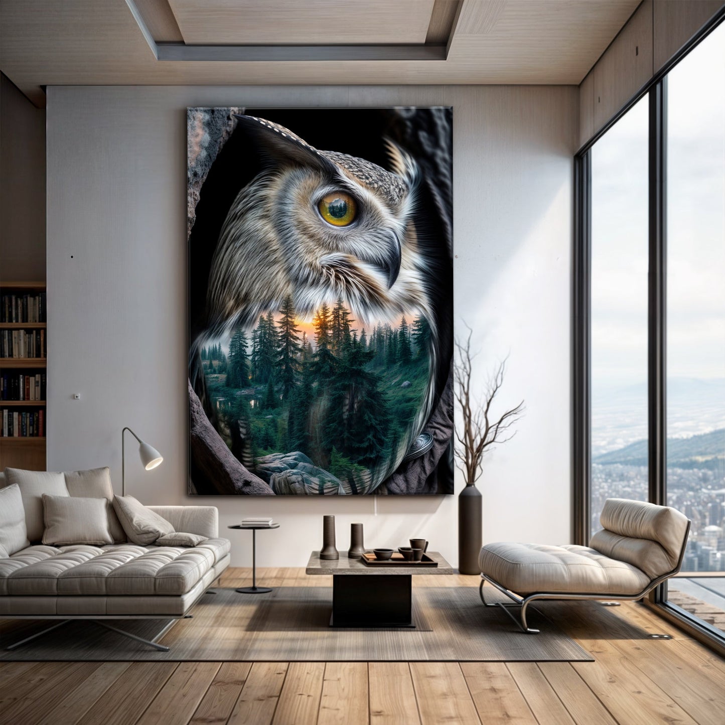 Owl Double Exposure Canvas Wall Art