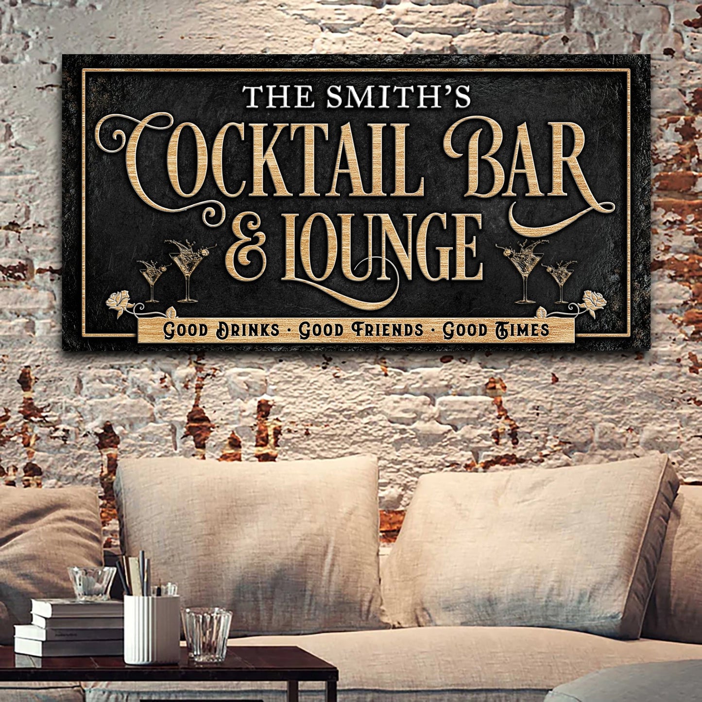 Cocktail Bar and Lounge Sign Canvas Wall Art