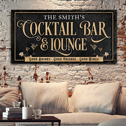 Cocktail Bar and Lounge Sign Canvas Wall Art