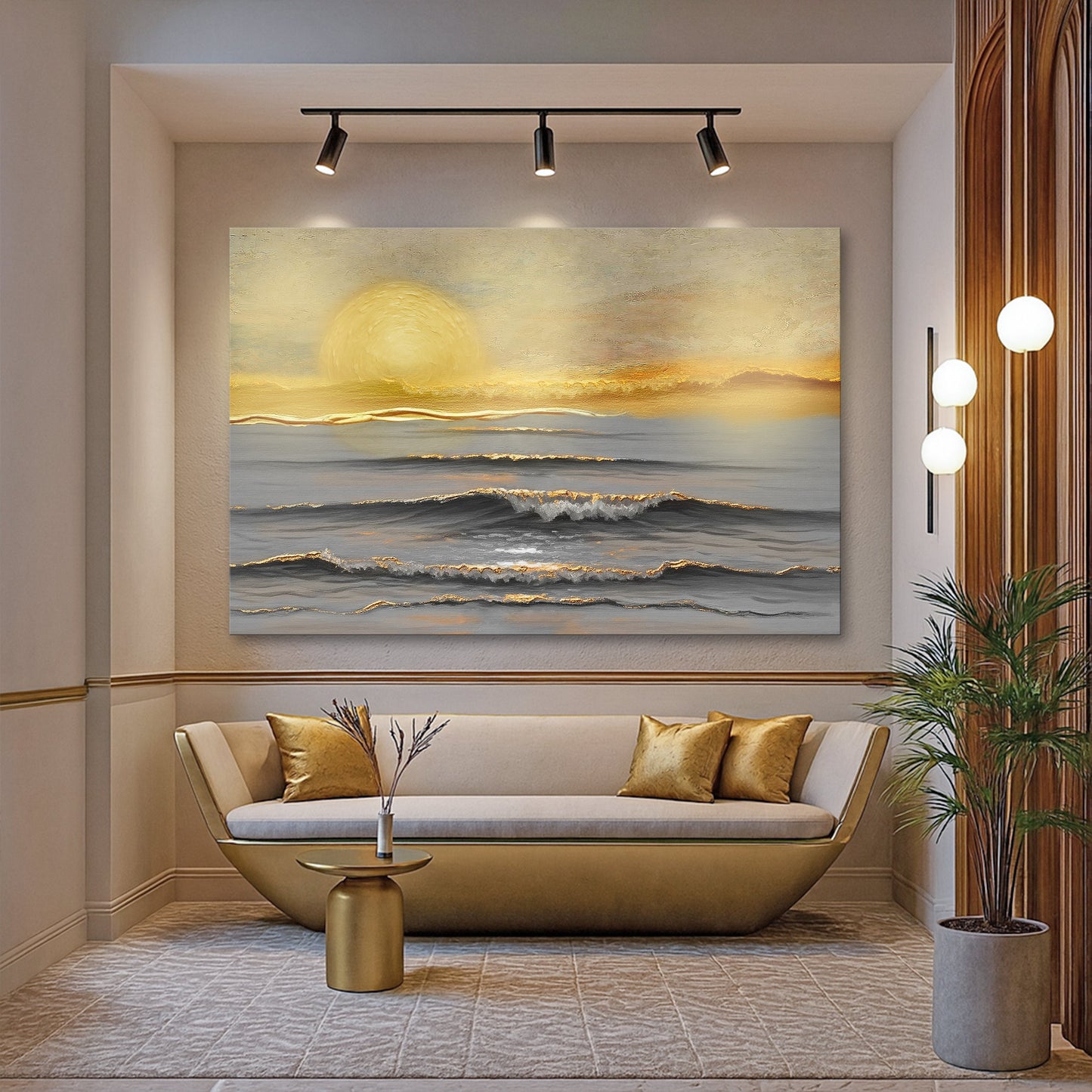 Golden Horizon Calm Canvas Wall Art - Landscape Print