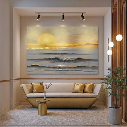 Golden Horizon Calm Canvas Wall Art - Landscape Print
