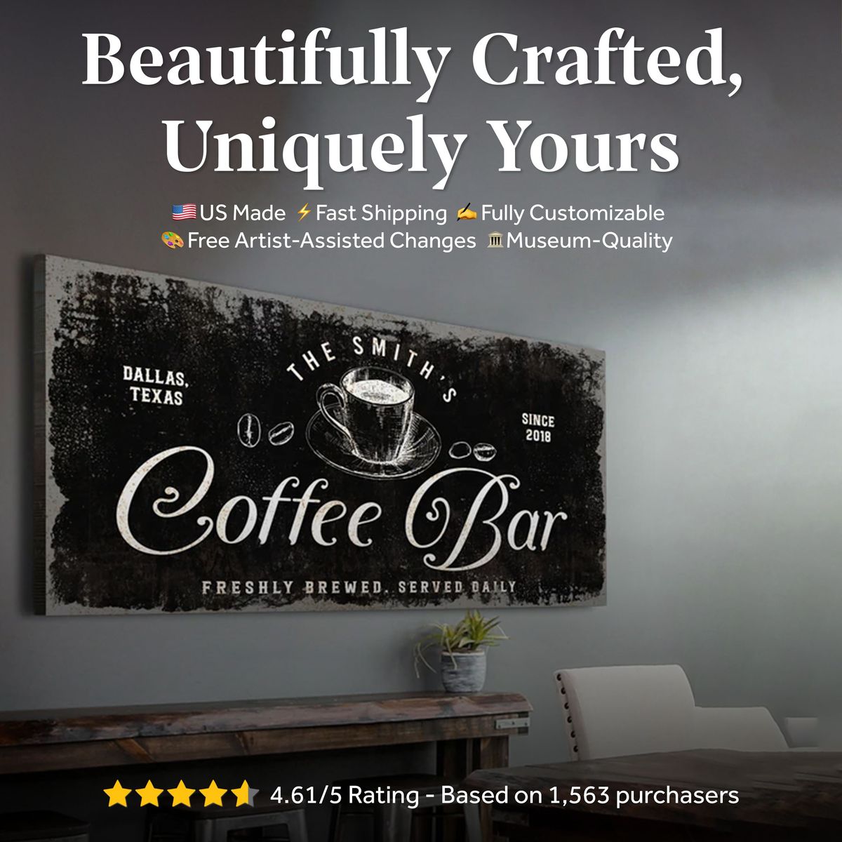 Personalized Coffee Bar Canvas Sign
