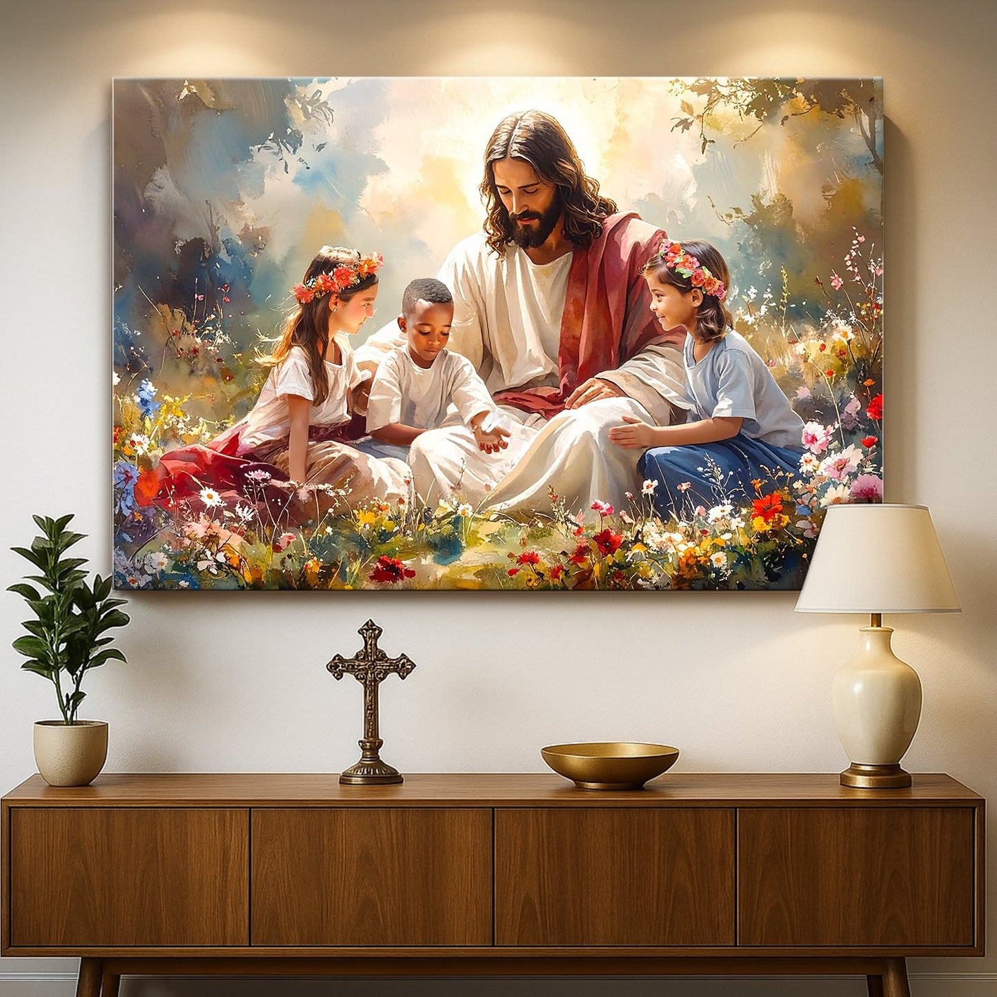 Jesus With Children Christian Canvas Wall Art