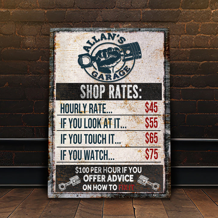 Garage Rules Canvas Wall Art Sign