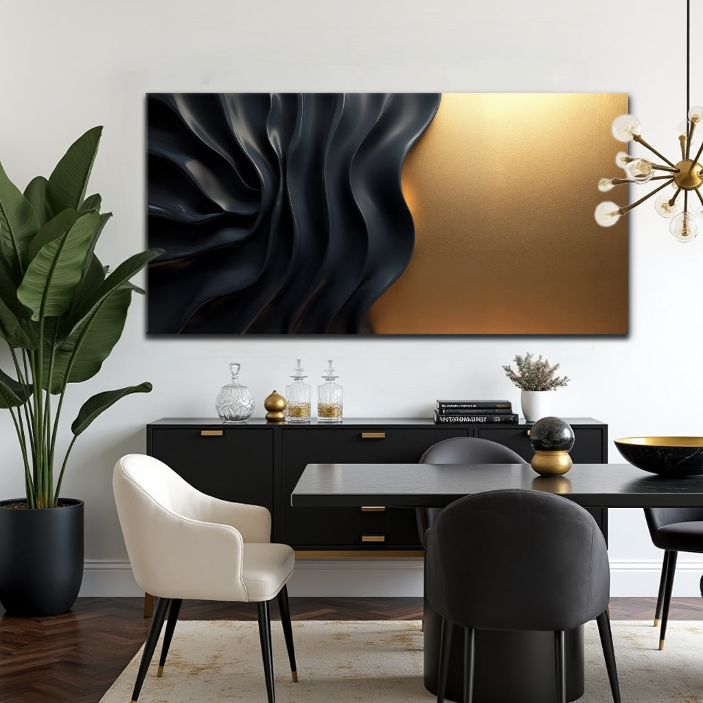 Black and Gold Abstract Minimalist Canvas Wall Art