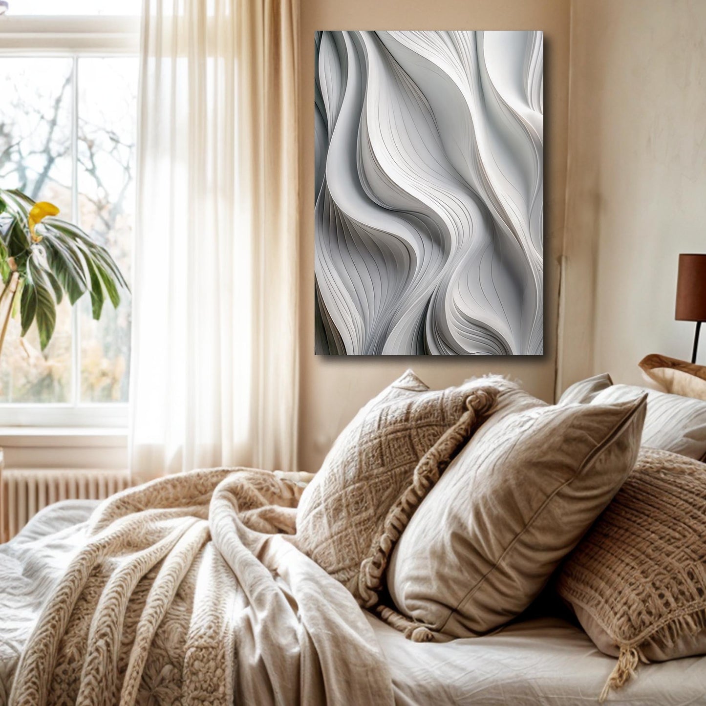 Monochrome Waves Abstract Canvas Wall Art