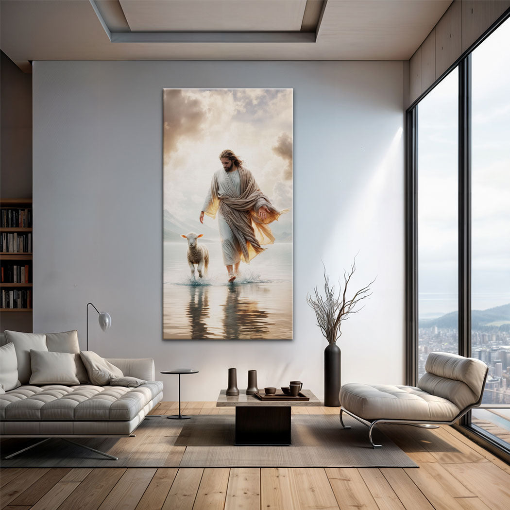 Jesus Protects The Lamb Faith Canvas Wall Art III