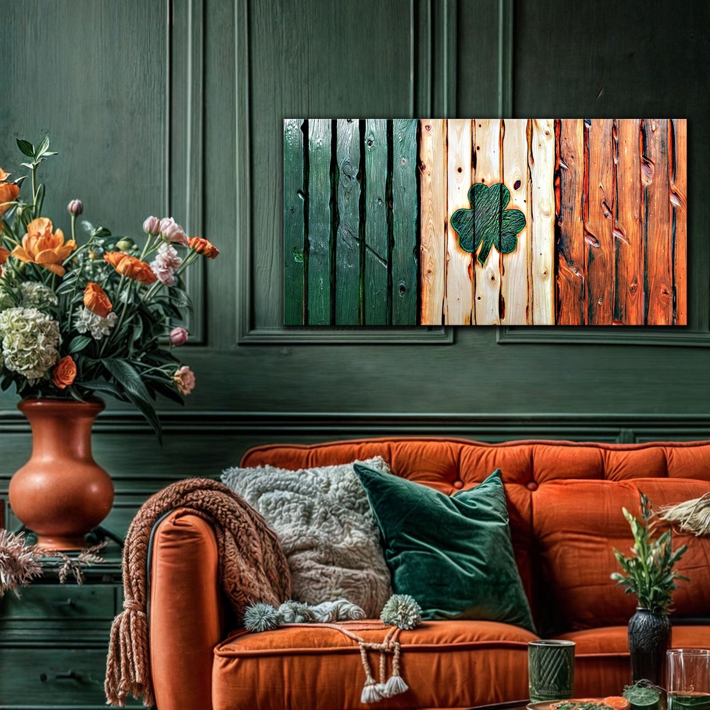 Irish Shamrock Flag Canvas Wall Art Vintage