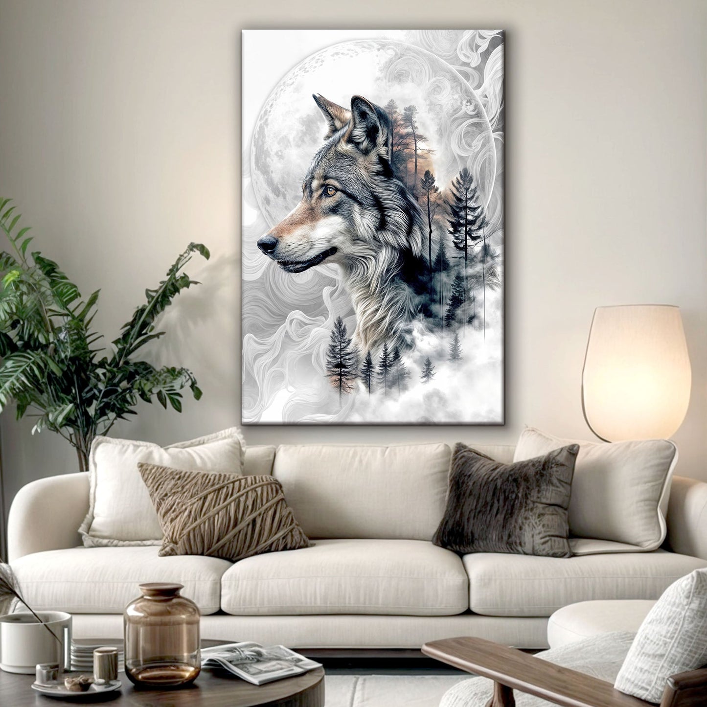 Wolf Double Exposure Canvas Wall Art