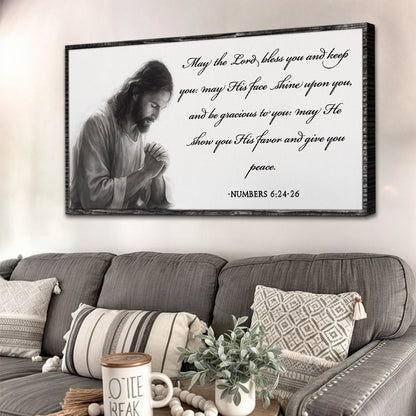 Numbers 6:24-26 Sepia Sketch Blessing canvas shown in a styled room setting, view 4