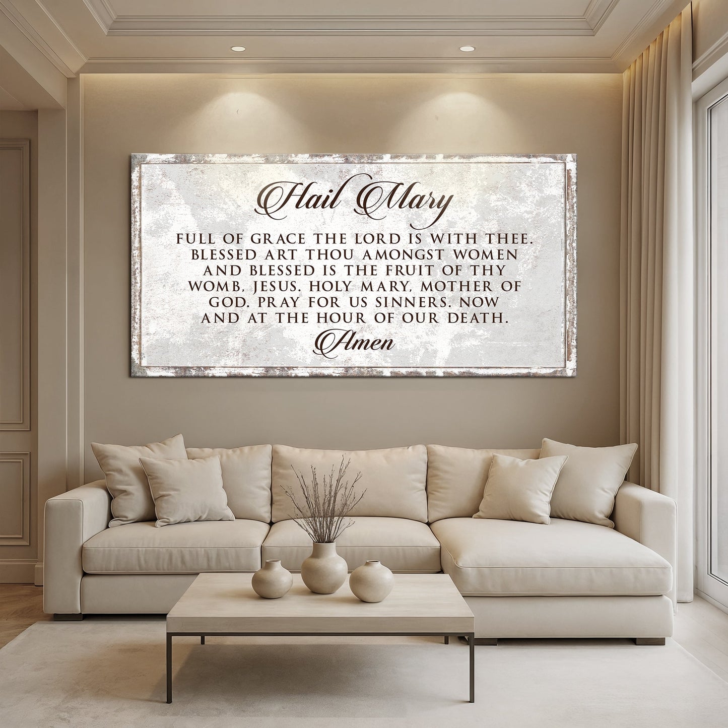 Hail Mary Faith canvas wall art II with flowing script prayer design, gallery-wrapped