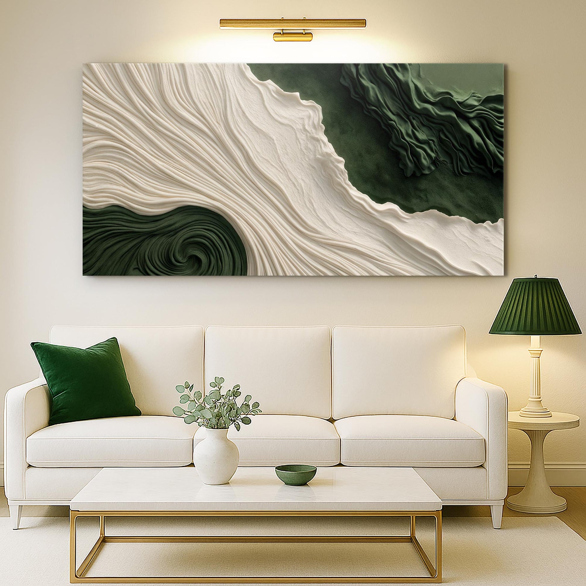 Green rivers abstract canvas wall art XI with sweeping calm line movement