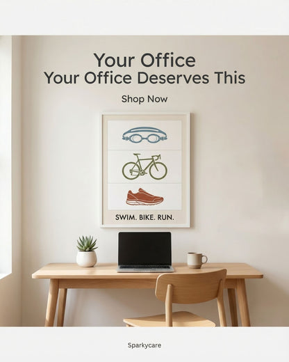 Swim Bike Run Poster: Minimalist Triathlon Icons Wall Art