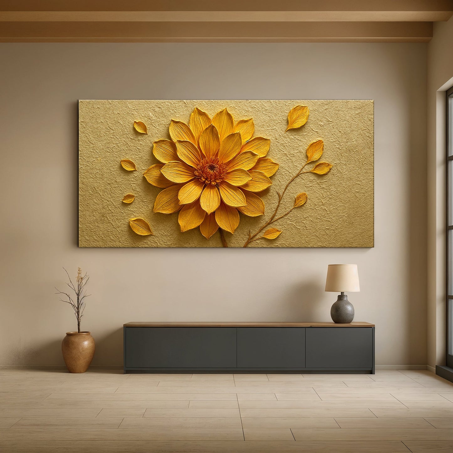 Golden Dandelion Minimalist Canvas Wall Art - Abstract Print