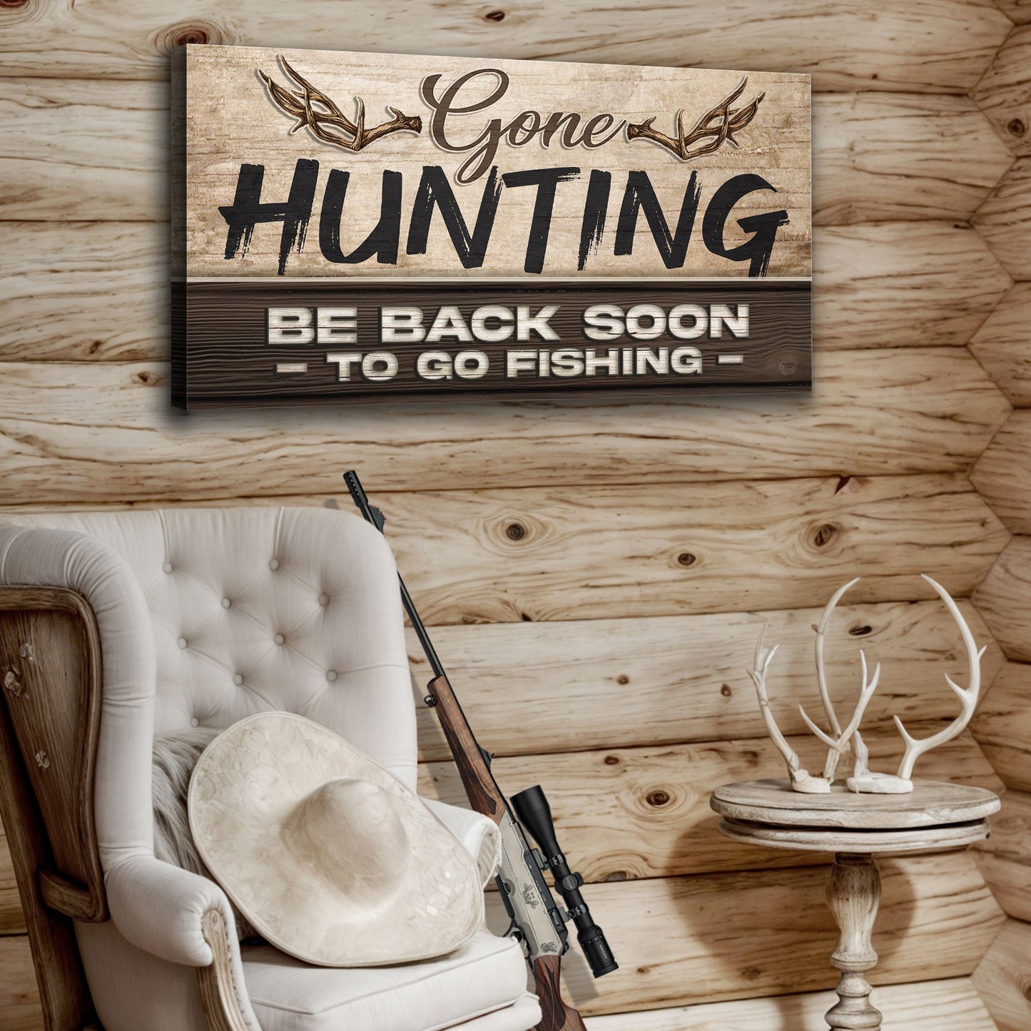 Gone Hunting Canvas Wall Art - Outdoor Sign Print