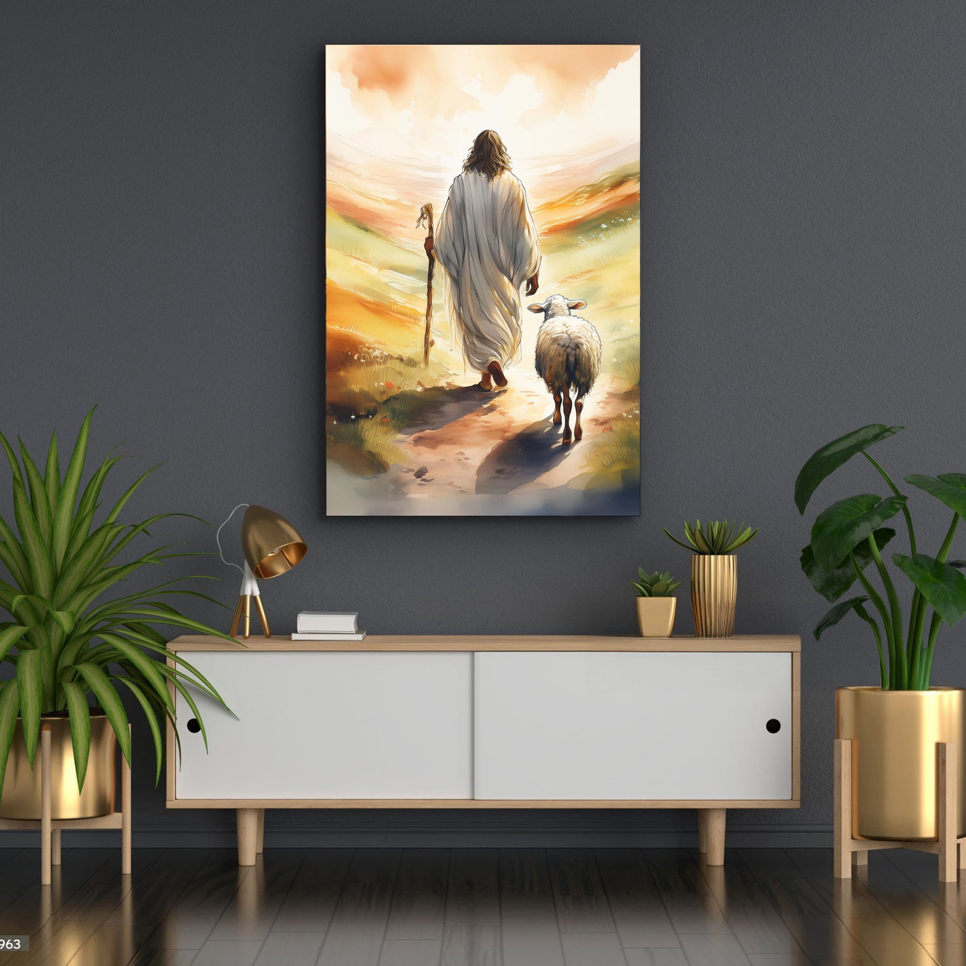 Parable of the Lost Sheep faith canvas wall art with pastoral biblical imagery