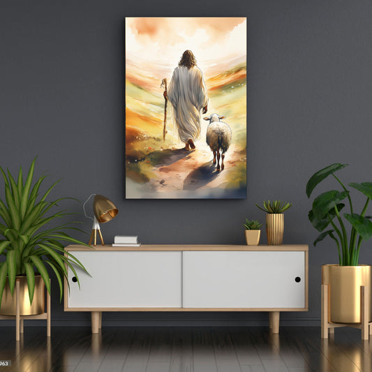 Parable of the Lost Sheep faith canvas wall art with pastoral biblical imagery