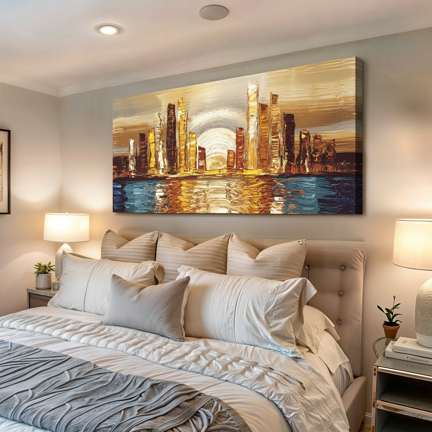 Golden Metropolis Abstract Impasto Canvas Wall Art