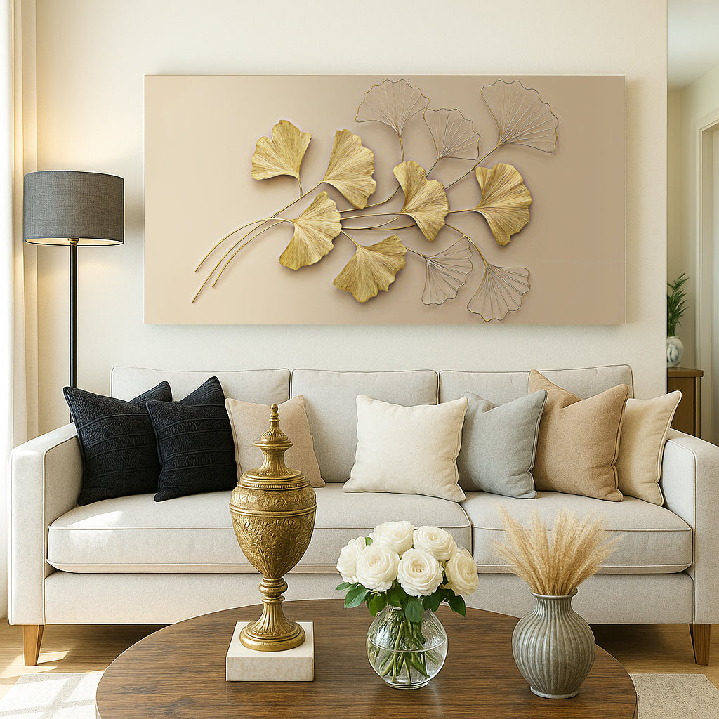 Golden Botanical Canvas Wall Art - Floral Nature Print