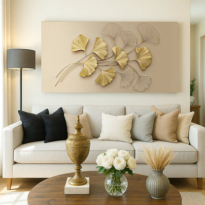 Golden Botanical Canvas Wall Art - Floral Nature Print