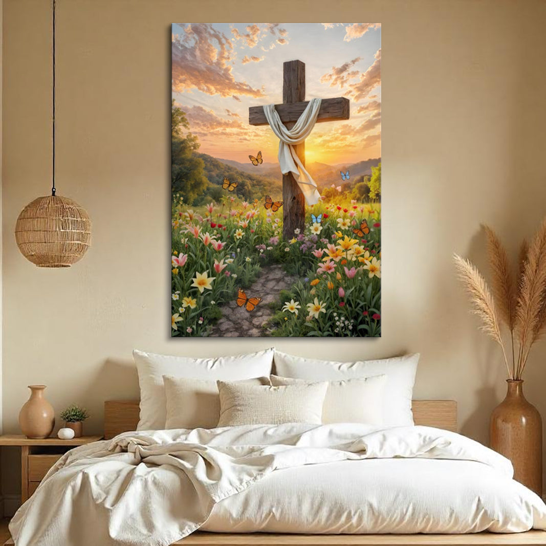 Cross and Flowers Faith Canvas Wall Art