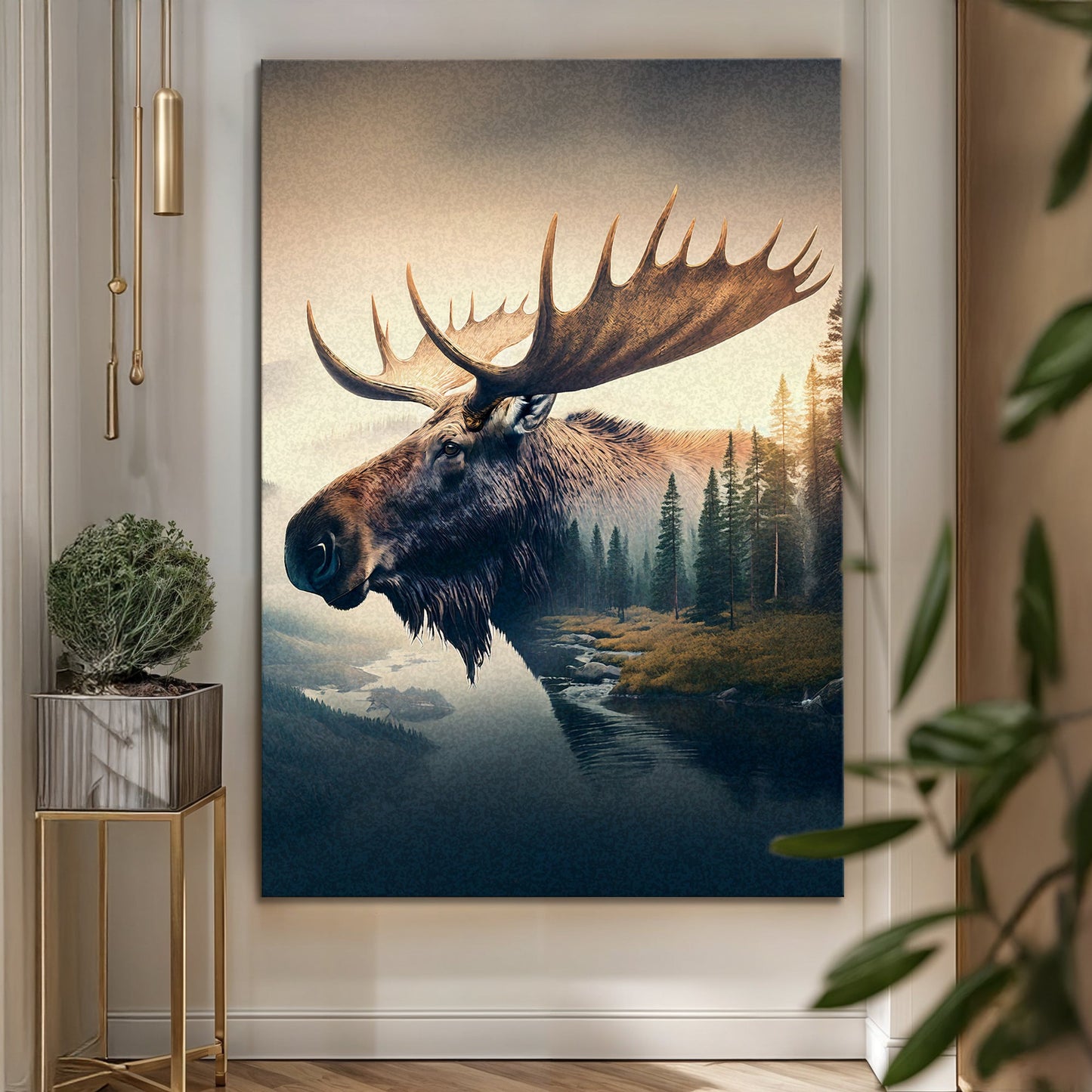 Moose Double Exposure Canvas Wall Art